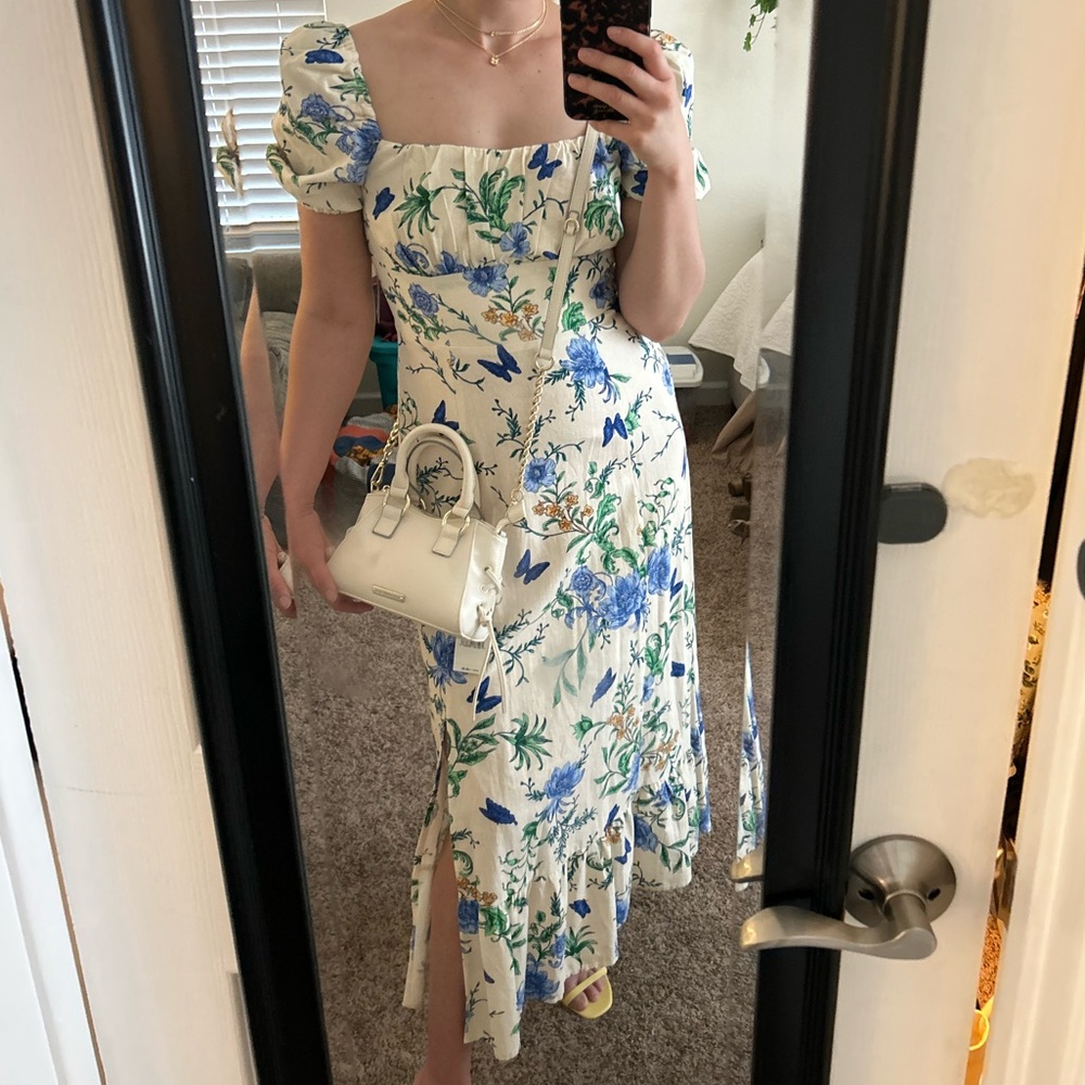 London Times Blue Floral Midi Dress